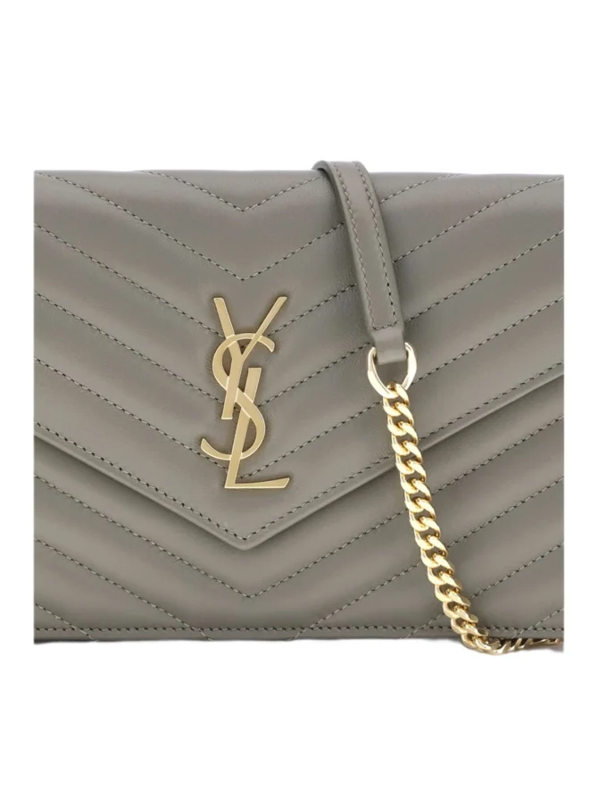 YSL Monogram Plaque Wallet Grey Bag (SCG)