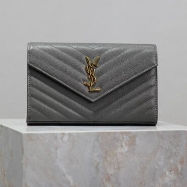 YSL Monogram Plaque Wallet Grey Bag (SCG)