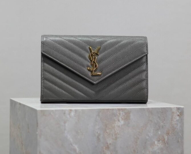 YSL Monogram Plaque Wallet Grey Bag (SCG)