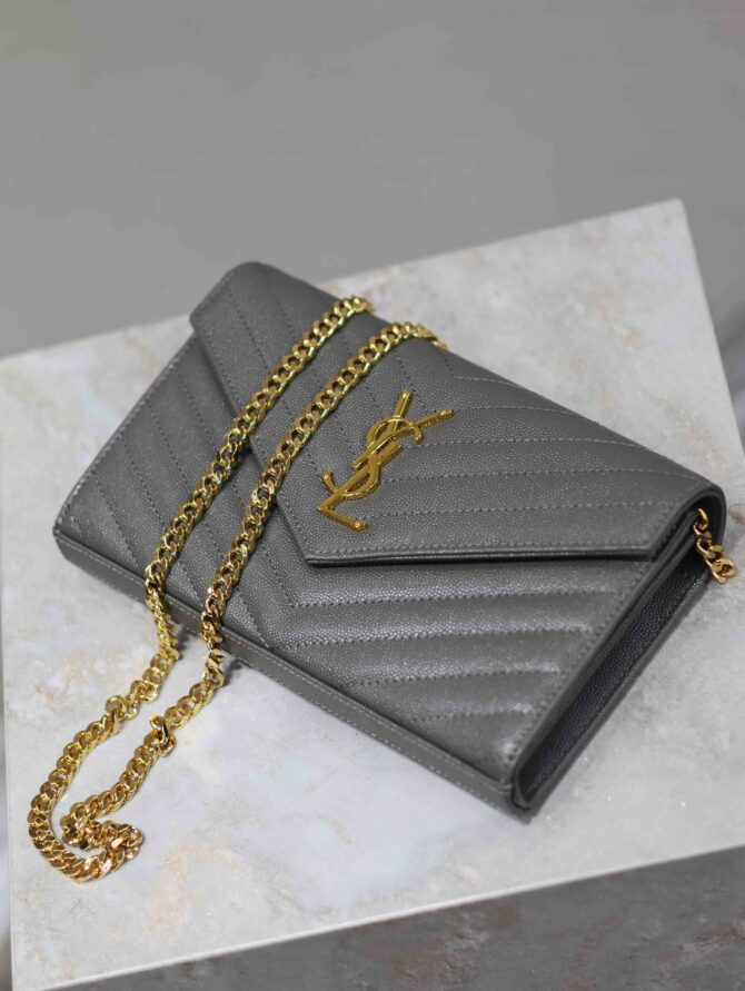 YSL Monogram Plaque Wallet Grey Bag (SCG)