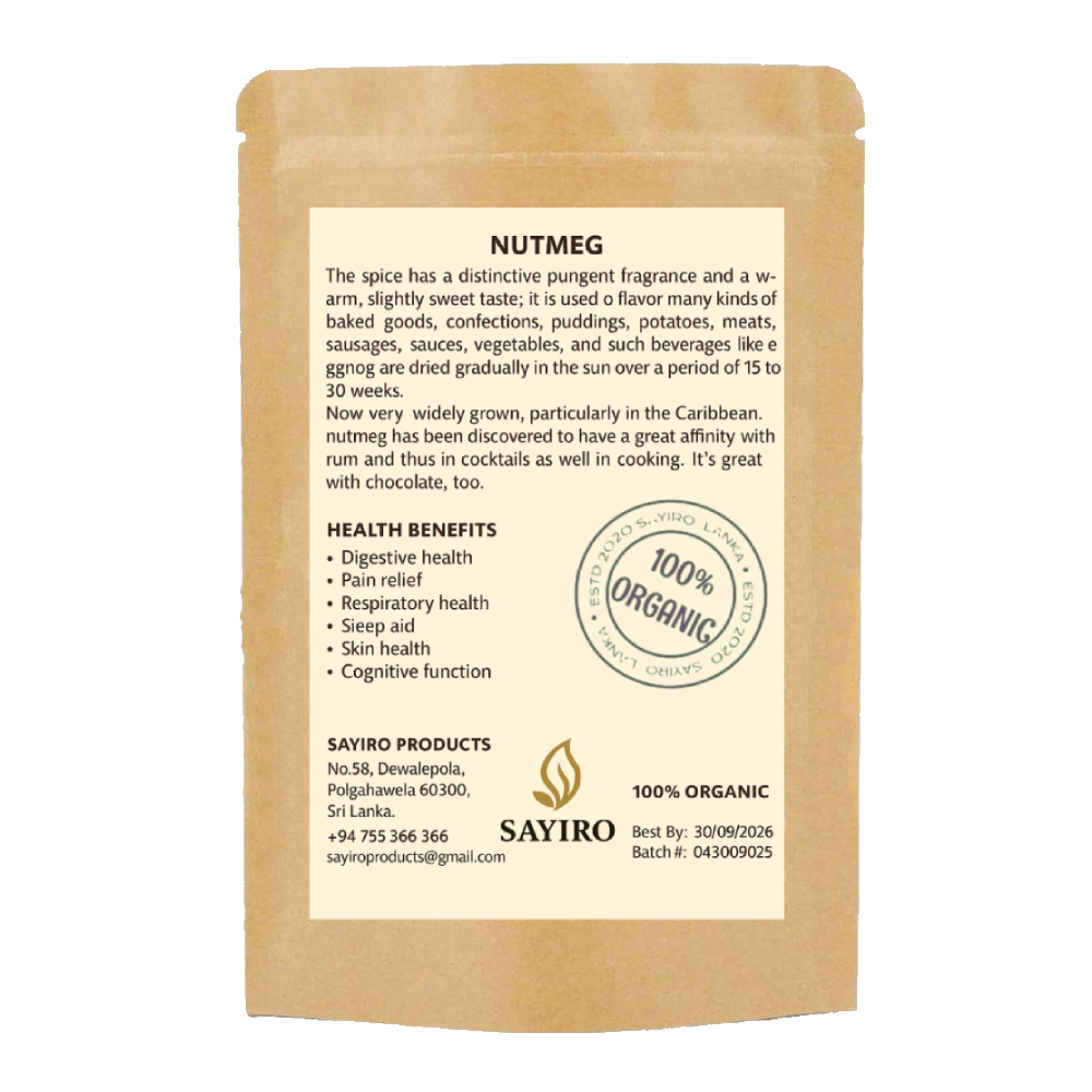 SAYIRO Whole Nutmeg Ceylon Spices Organic Cooking and Cocktail Ingredients 30g